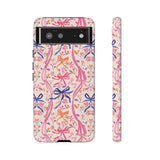 Whirly Bows Phone Case - Pink Preppy Flowers Protective Cover for iPhone, Samsung, Pixel