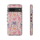 Whirly Bows Phone Case - Pink Preppy Flowers Protective Cover for iPhone, Samsung, Pixel