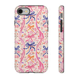 Whirly Bows Phone Case - Pink Preppy Flowers Protective Cover for iPhone, Samsung, Pixel