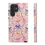 Whirly Bows Phone Case - Pink Preppy Flowers Protective Cover for iPhone, Samsung, Pixel