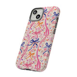 Whirly Bows Phone Case - Pink Preppy Flowers Protective Cover for iPhone, Samsung, Pixel