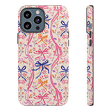 Whirly Bows Phone Case - Pink Preppy Flowers Protective Cover for iPhone, Samsung, Pixel