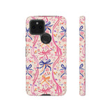 Whirly Bows Phone Case - Pink Preppy Flowers Protective Cover for iPhone, Samsung, Pixel