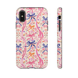 Whirly Bows Phone Case - Pink Preppy Flowers Protective Cover for iPhone, Samsung, Pixel