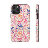 Whirly Bows Phone Case - Pink Preppy Flowers Protective Cover for iPhone, Samsung, Pixel