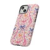 Whirly Bows Phone Case - Pink Preppy Flowers Protective Cover for iPhone, Samsung, Pixel