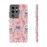 Whirly Bows Phone Case - Pink Preppy Flowers Protective Cover for iPhone, Samsung, Pixel