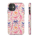 Whirly Bows Phone Case - Pink Preppy Flowers Protective Cover for iPhone, Samsung, Pixel