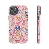 Whirly Bows Phone Case - Pink Preppy Flowers Protective Cover for iPhone, Samsung, Pixel