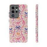 Whirly Bows Phone Case - Pink Preppy Flowers Protective Cover for iPhone, Samsung, Pixel