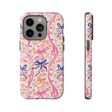 Whirly Bows Phone Case - Pink Preppy Flowers Protective Cover for iPhone, Samsung, Pixel