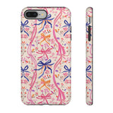 Whirly Bows Phone Case - Pink Preppy Flowers Protective Cover for iPhone, Samsung, Pixel