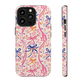 Whirly Bows Phone Case - Pink Preppy Flowers Protective Cover for iPhone, Samsung, Pixel