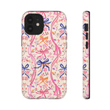 Whirly Bows Phone Case - Pink Preppy Flowers Protective Cover for iPhone, Samsung, Pixel