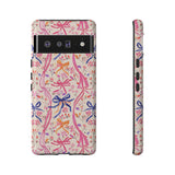 Whirly Bows Phone Case - Pink Preppy Flowers Protective Cover for iPhone, Samsung, Pixel