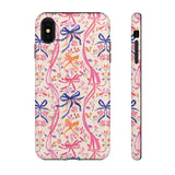 Whirly Bows Phone Case - Pink Preppy Flowers Protective Cover for iPhone, Samsung, Pixel