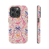 Whirly Bows Phone Case - Pink Preppy Flowers Protective Cover for iPhone, Samsung, Pixel