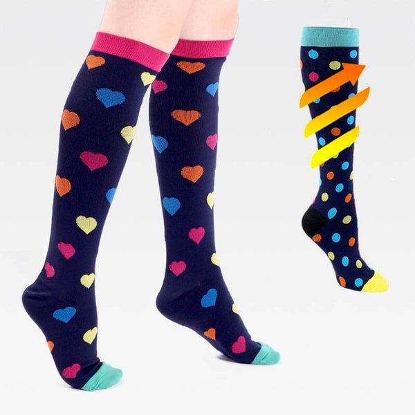 Compression Socks Men Women 20-30 mmHg Knee High Compression Stockings for  Sports Nurse Travel (Multi-colored-A, Small/Medium) Color: Dark green  heart, Size: L/XL