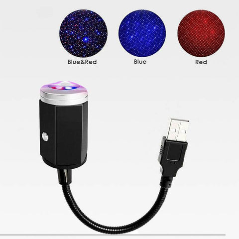 2PCS USB Car Atmosphere Blue Star Light Mini LED Projection Lamp Star Night