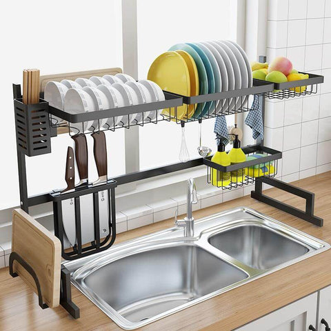 mDesign Large Kitchen Countertop, Sink Dish Drying Rack with