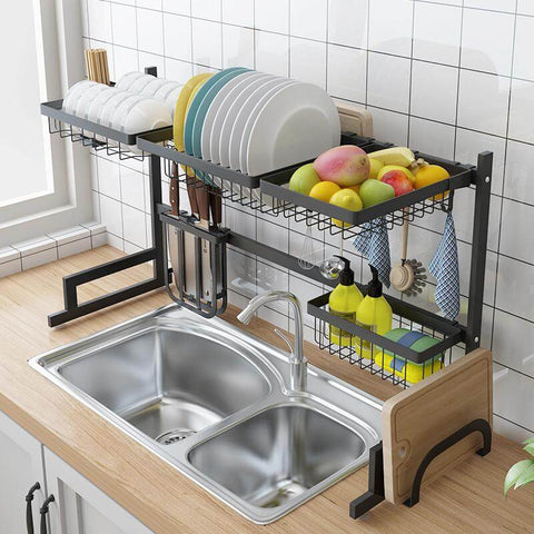 Over The Sink Dish Drying Rack - Cabinet Door Sink Rack - Over The Counter  Dish Drying Rack for Kitchen Sink Shlef Adjustable (Color : White Full set